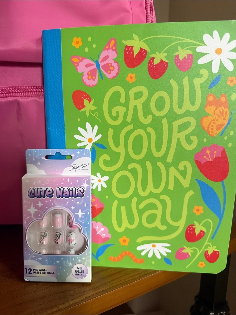 Pink Kids Backpack – Bright Pink School Bag, notebook and no glue flamingo nails